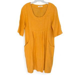 WoolOvers Mustard yellow linen dress size 4